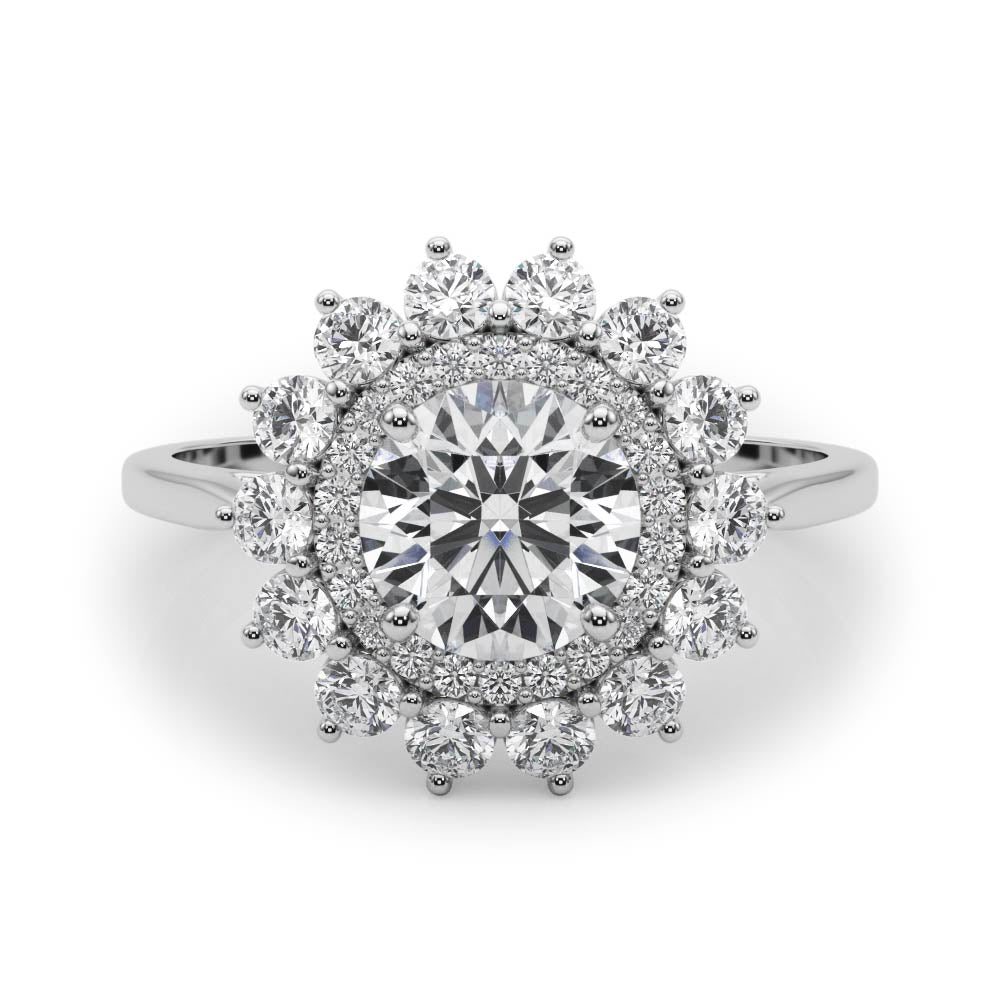 1 carat Round cut Diamond Halo Engagement Ring Setting (5/8 ct tw) In 18k White Gold - simonbjewels.co