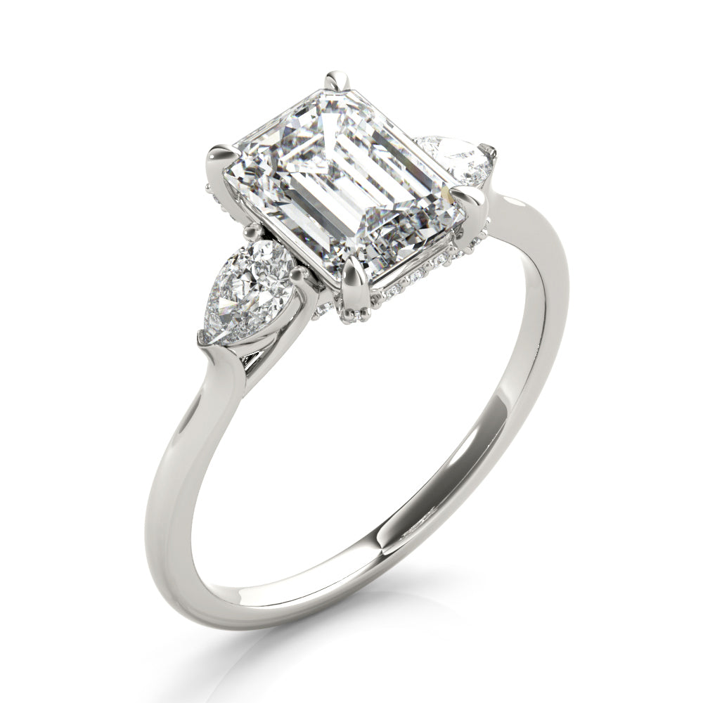 3.00 ct tw Emerald cut Diamond Pear shapes Solitaire Engagement Ring Setting (1/3 ct tw) In 18k White Gold - simonbjewels.co
