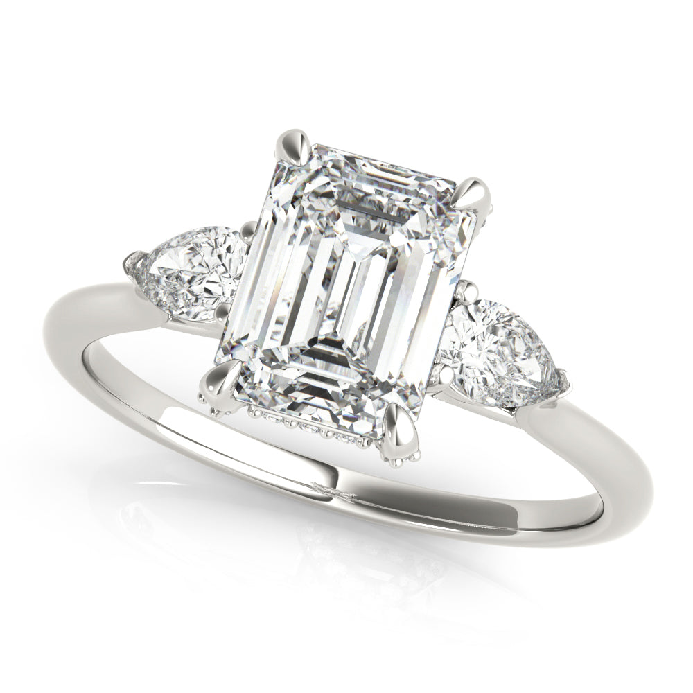 3.00 ct tw Emerald cut Diamond Pear shapes Solitaire Engagement Ring Setting (1/3 ct tw) In 18k White Gold - simonbjewels.co