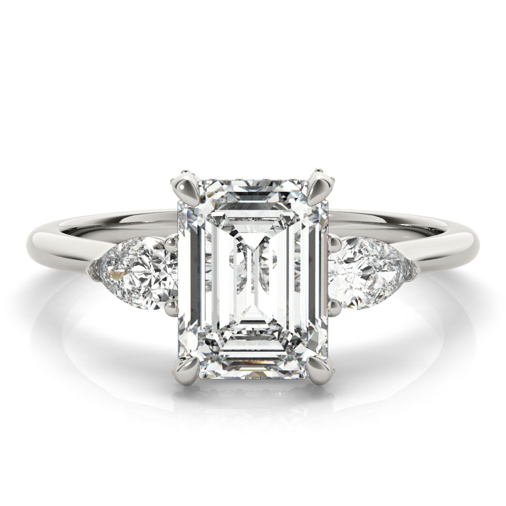 3.00 ct tw Emerald cut Diamond Pear shapes Solitaire Engagement Ring Setting (1/3 ct tw) In 18k White Gold - simonbjewels.co
