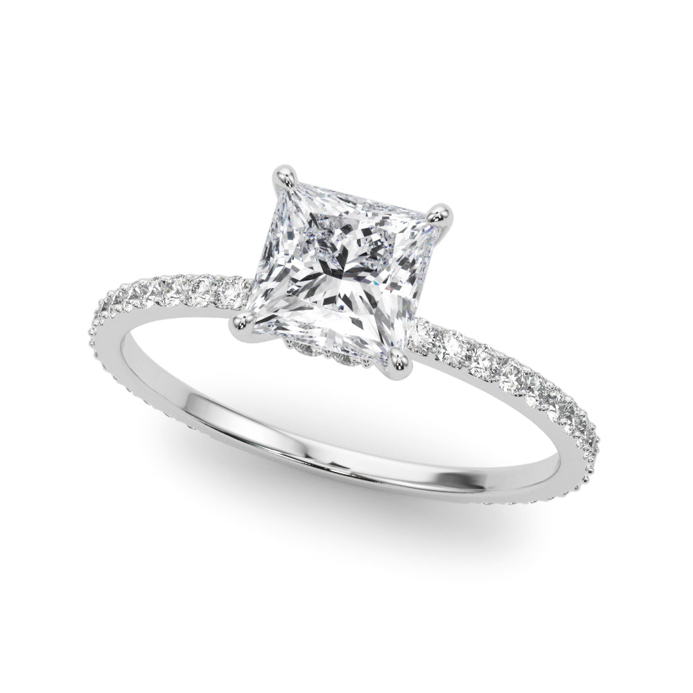 1.25ct Princess-cut Petite Micropavé Hidden Halo Diamond Engagement Ring Setting (0.25ctw) In 14k White Gold - simonbjewels.co