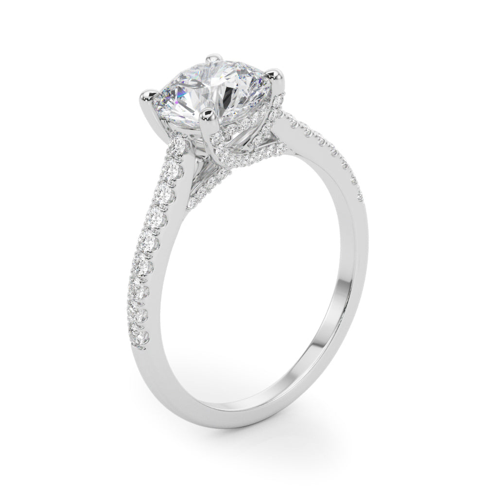3.00ct Round Brilliant Petite Micropavé  Diamond Engagement Ring Setting (0.30ctw) In 18k White Gold - simonbjewels.co