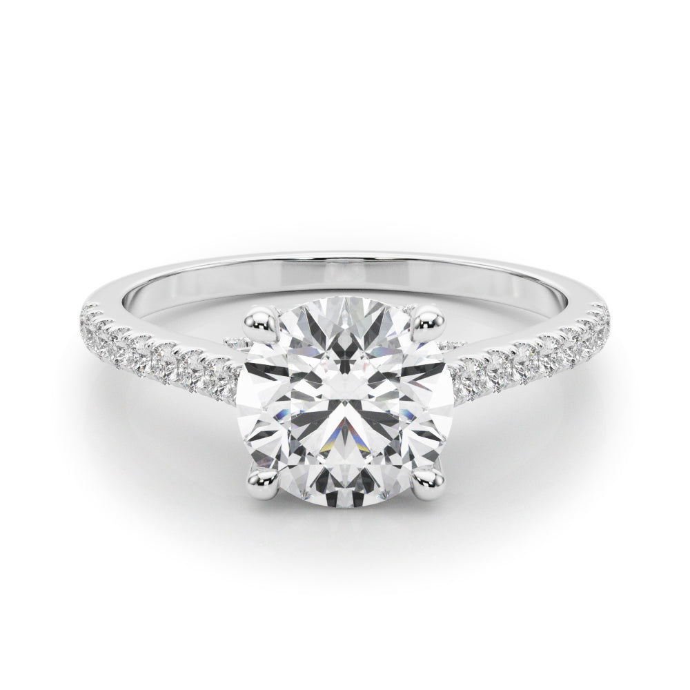 3.00ct Round Brilliant Petite Micropavé  Diamond Engagement Ring Setting (0.30ctw) In 18k White Gold - simonbjewels.co