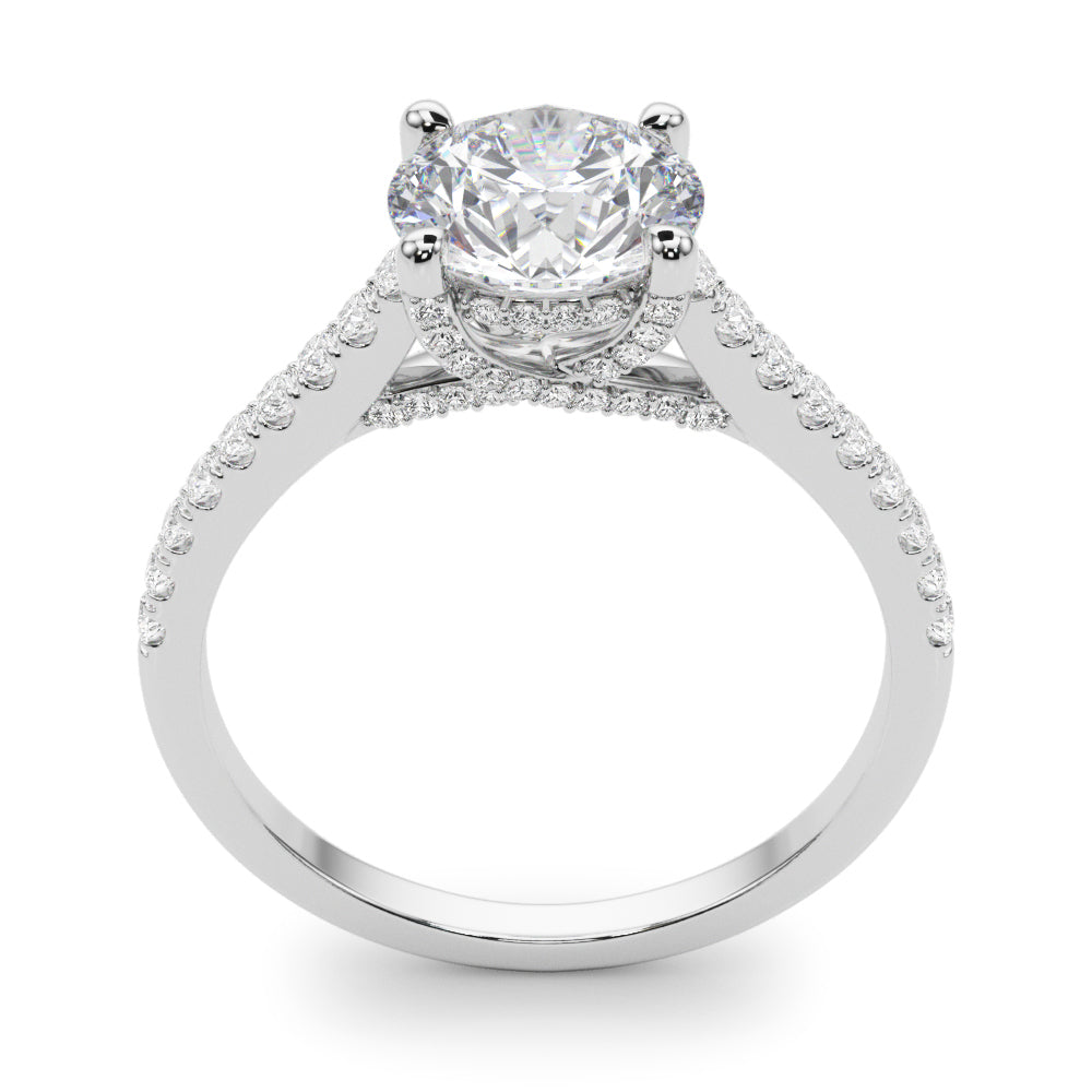 3.00ct Round Brilliant Petite Micropavé  Diamond Engagement Ring Setting (0.30ctw) In 18k White Gold - simonbjewels.co