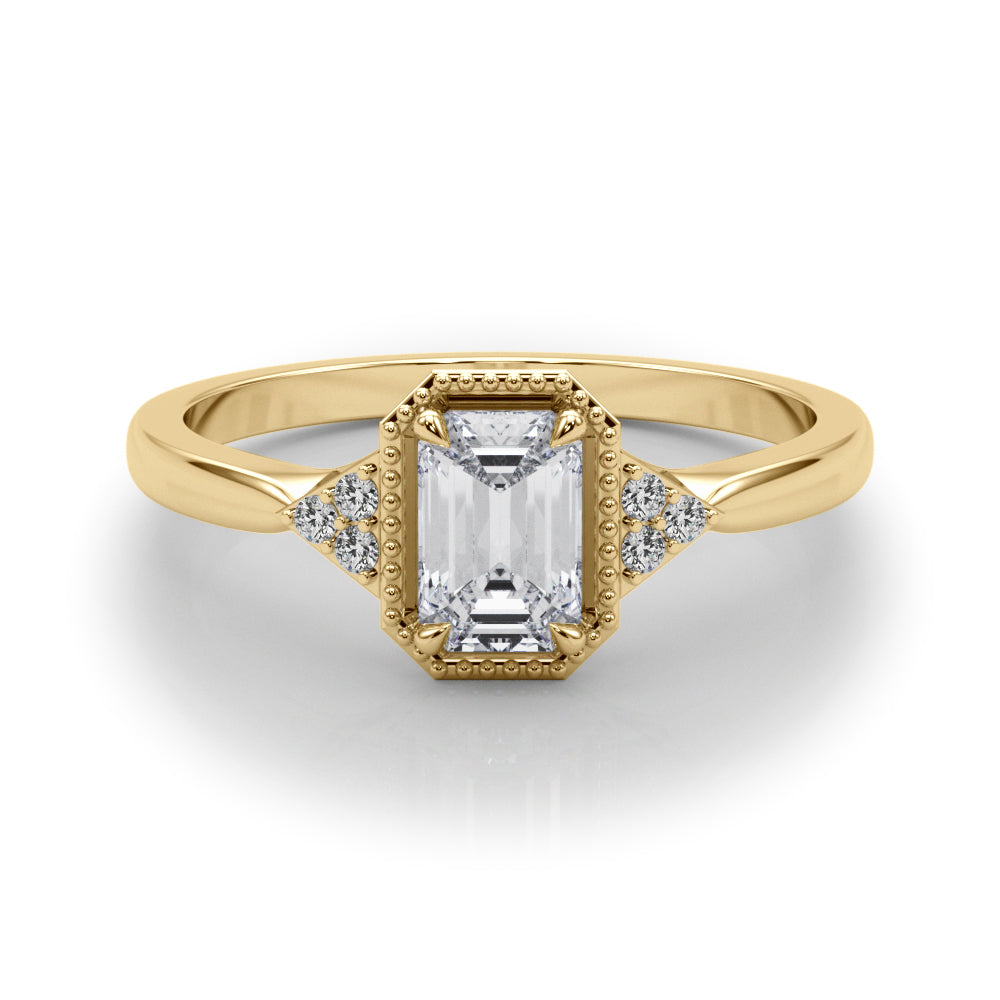 0.85 ct tw Emerald cut Vintage Diamond Engagement Ring Setting (0.10 ct tw) In 18k Gold - simonbjewels.co