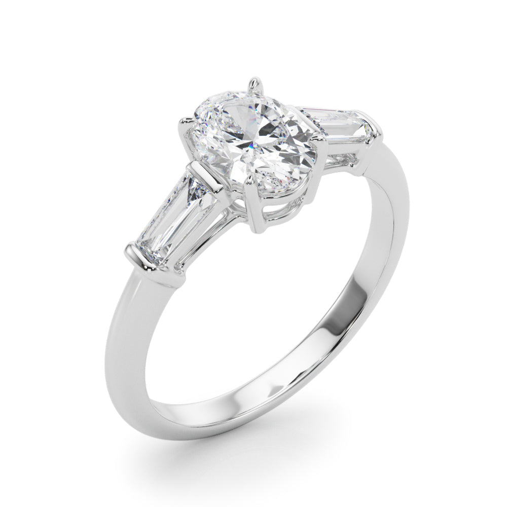 1.50ct Oval-cut Tapered Baguette Three Stone Diamond Engagement Ring Setting (0.50ctw) In 14k White Gold - simonbjewels.co