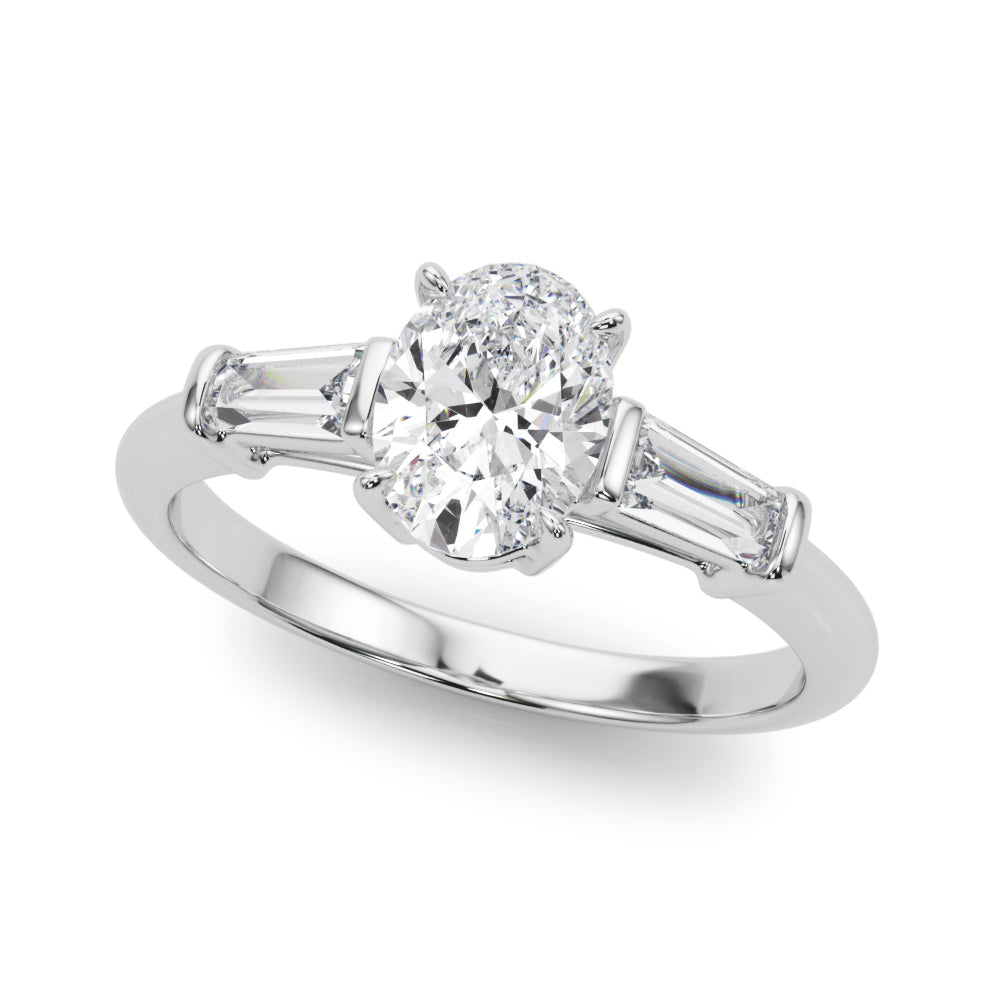 1.50ct Oval-cut Tapered Baguette Three Stone Diamond Engagement Ring Setting (0.50ctw) In 14k White Gold - simonbjewels.co
