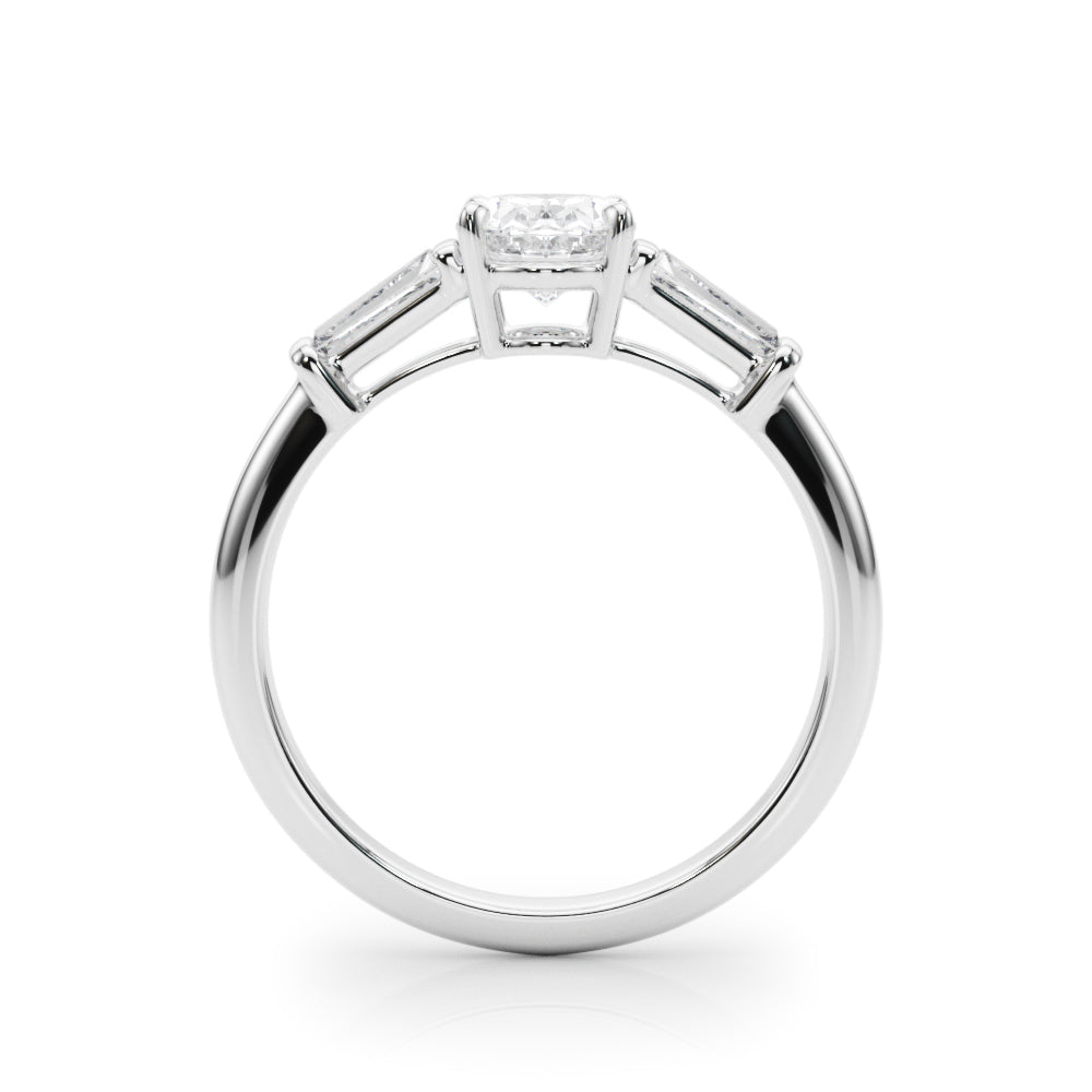 1.50ct Oval-cut Tapered Baguette Three Stone Diamond Engagement Ring Setting (0.50ctw) In 14k White Gold - simonbjewels.co