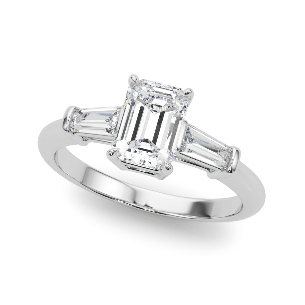 1 1/4 ct Emerald-cut Tapered Baguette Three Stone Diamond Engagement Ring Setting (0.50ctw) In 18k White Gold with 0.75 ct Matching wedding band - simonbjewels.co