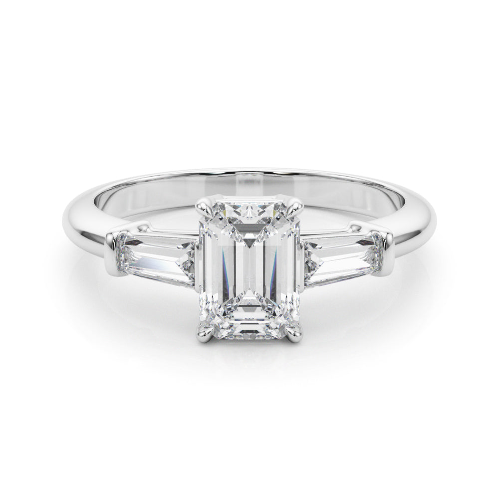 1 1/4 ct Emerald-cut Tapered Baguette Three Stone Diamond Engagement Ring Setting (0.50ctw) In 18k White Gold with 0.75 ct Matching wedding band - simonbjewels.co