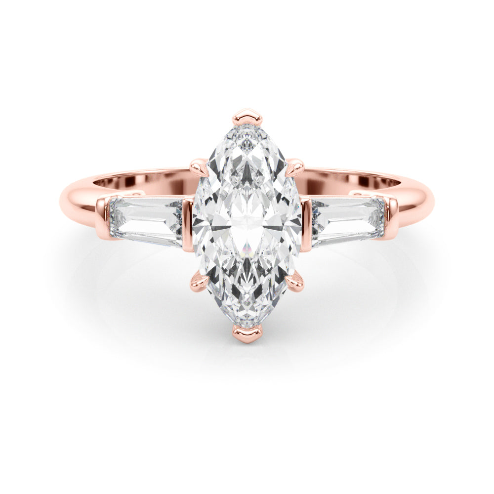 1.50ct Round Brilliant Tapered Baguette Three Stone Diamond Engagement Ring Setting (0.50ctw) In 14k White Gold - simonbjewels.co