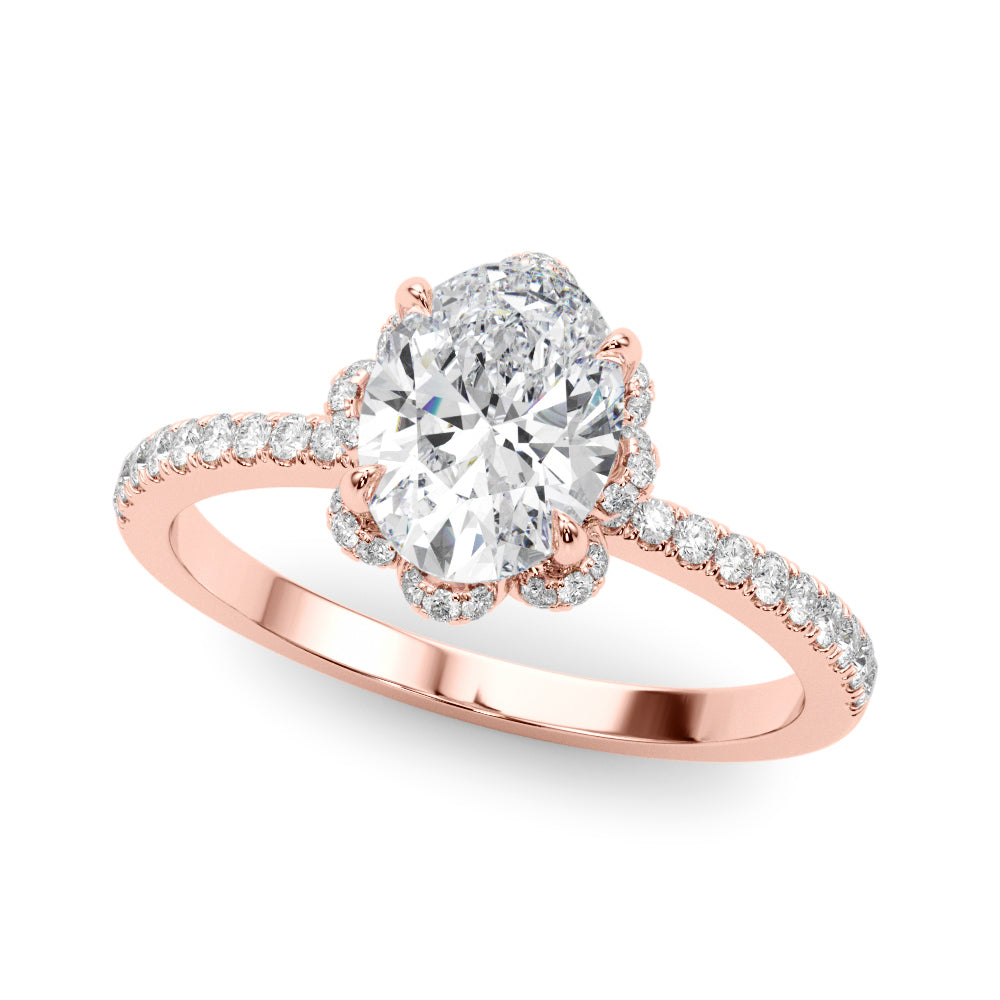 1.50ct Oval Brilliant Halo Flower Micropavé Diamond Engagement Ring Setting (0.25ctw) In 14k White Gold - simonbjewels.co