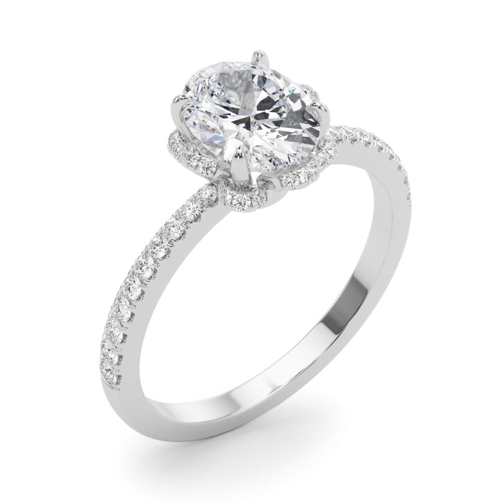1.50ct Oval Brilliant Halo Flower Micropavé Diamond Engagement Ring Setting (0.25ctw) In 14k White Gold - simonbjewels.co