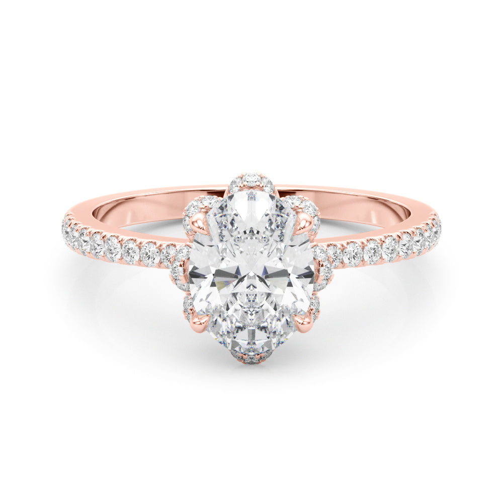 1.50ct Oval Brilliant Halo Flower Micropavé Diamond Engagement Ring Setting (0.25ctw) In 14k White Gold - simonbjewels.co