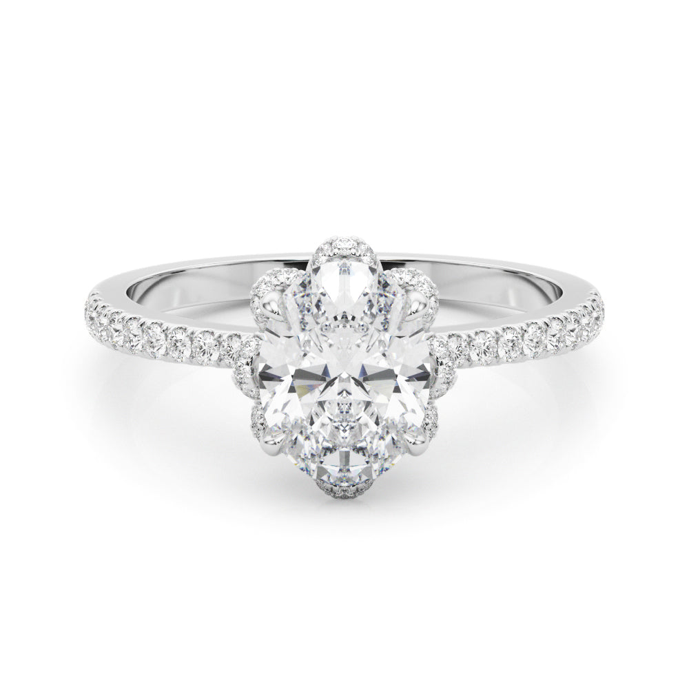 1.50ct Oval Brilliant Halo Flower Micropavé Diamond Engagement Ring Setting (0.25ctw) In 14k White Gold - simonbjewels.co