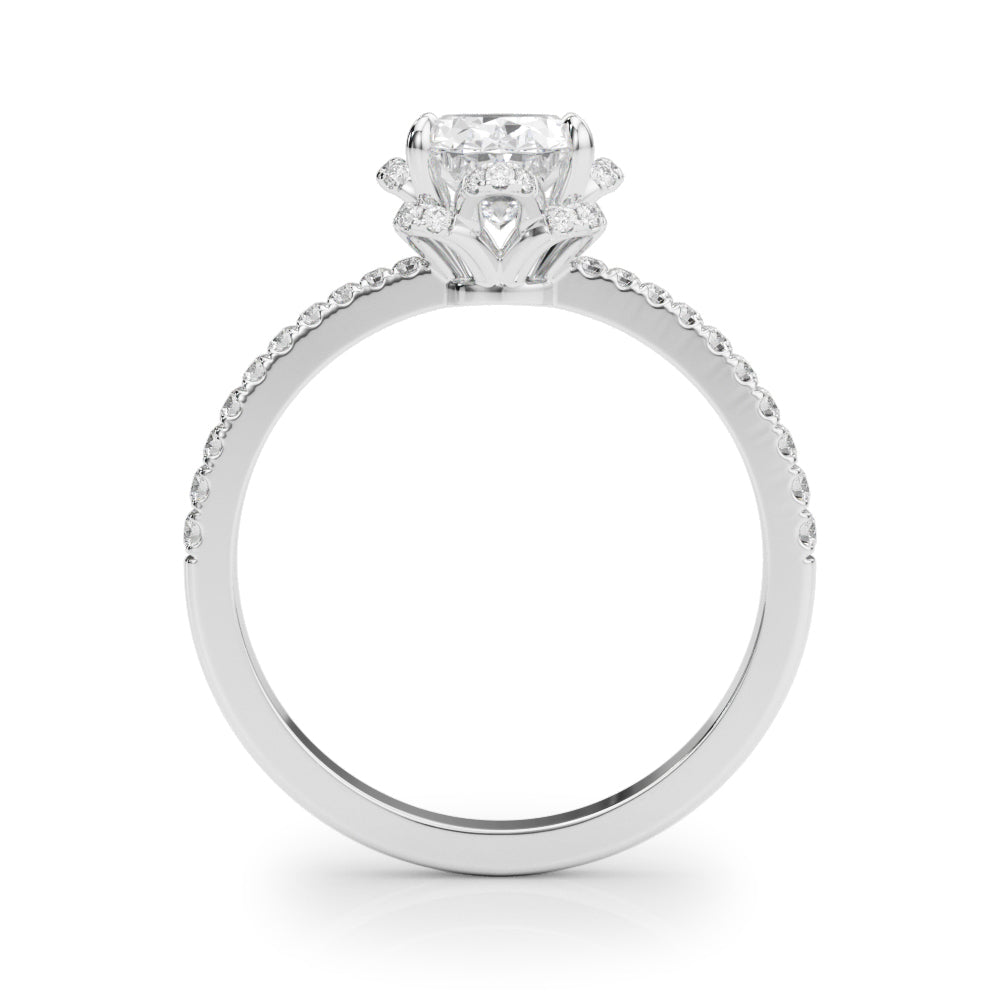 1.50ct Oval Brilliant Halo Flower Micropavé Diamond Engagement Ring Setting (0.25ctw) In 14k White Gold - simonbjewels.co