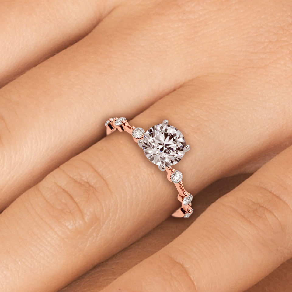 1.35ct Round cut Alternating Round Diamond Engagement Ring Setting (0.50ctw) In 14k Gold - simonbjewels.co