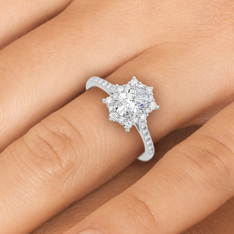 1.25ct Oval Cut Halo Enchanted Diamond Engagement Ring Setting (0.50ctw) In 14k Gold - simonbjewels.co