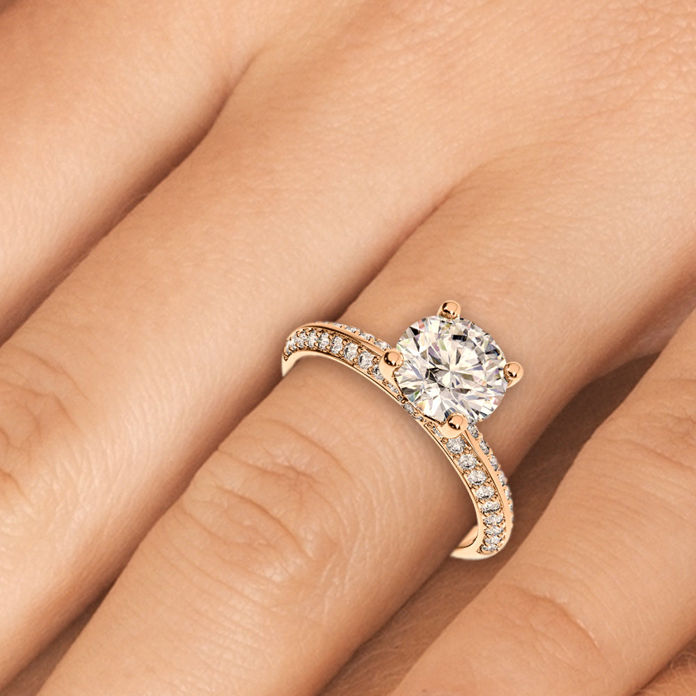 1.50ct Round Brilliant Knife-edge Micropavé Diamond Engagement Ring Setting (0.40ctw) In 14k White Gold - simonbjewels.co