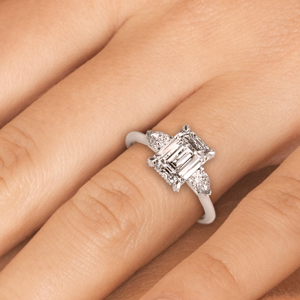 3.00 ct tw Emerald cut Diamond Pear shapes Solitaire Engagement Ring Setting (1/3 ct tw) In 18k White Gold - simonbjewels.co