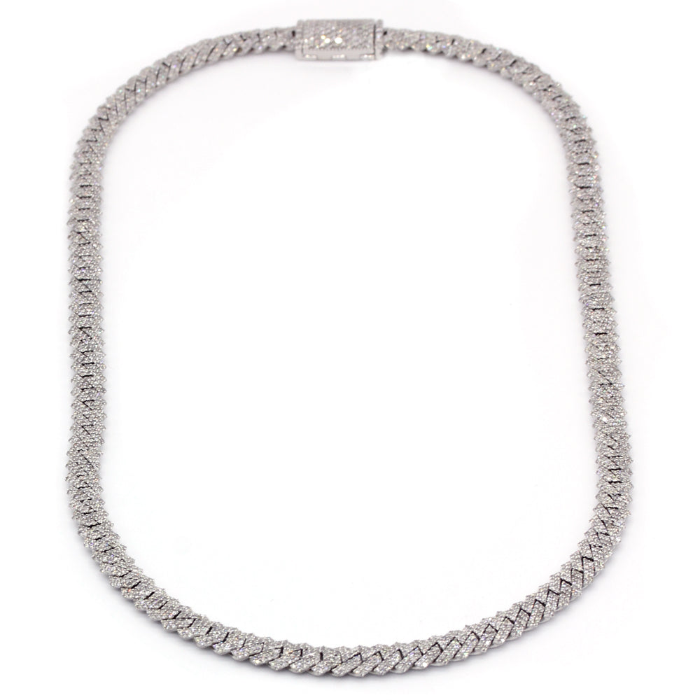 9.55 Carats F-VS Cuban Link Diamond Chain Necklace 50 Grams Solid 14k White Gold - simonbjewels.co