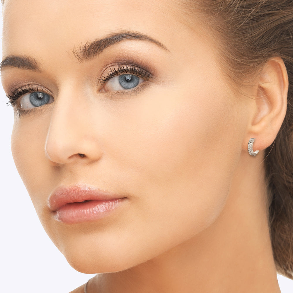 0.75 carat Round Diamond 2 -Row Huggie Hoop earrings set in 14K Gold - simonbjewels.co