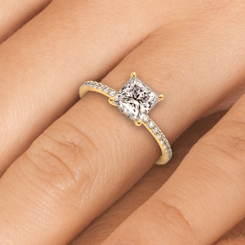 1.25ct Princess-cut Petite Micropavé Hidden Halo Diamond Engagement Ring Setting (0.25ctw) In 14k White Gold - simonbjewels.co