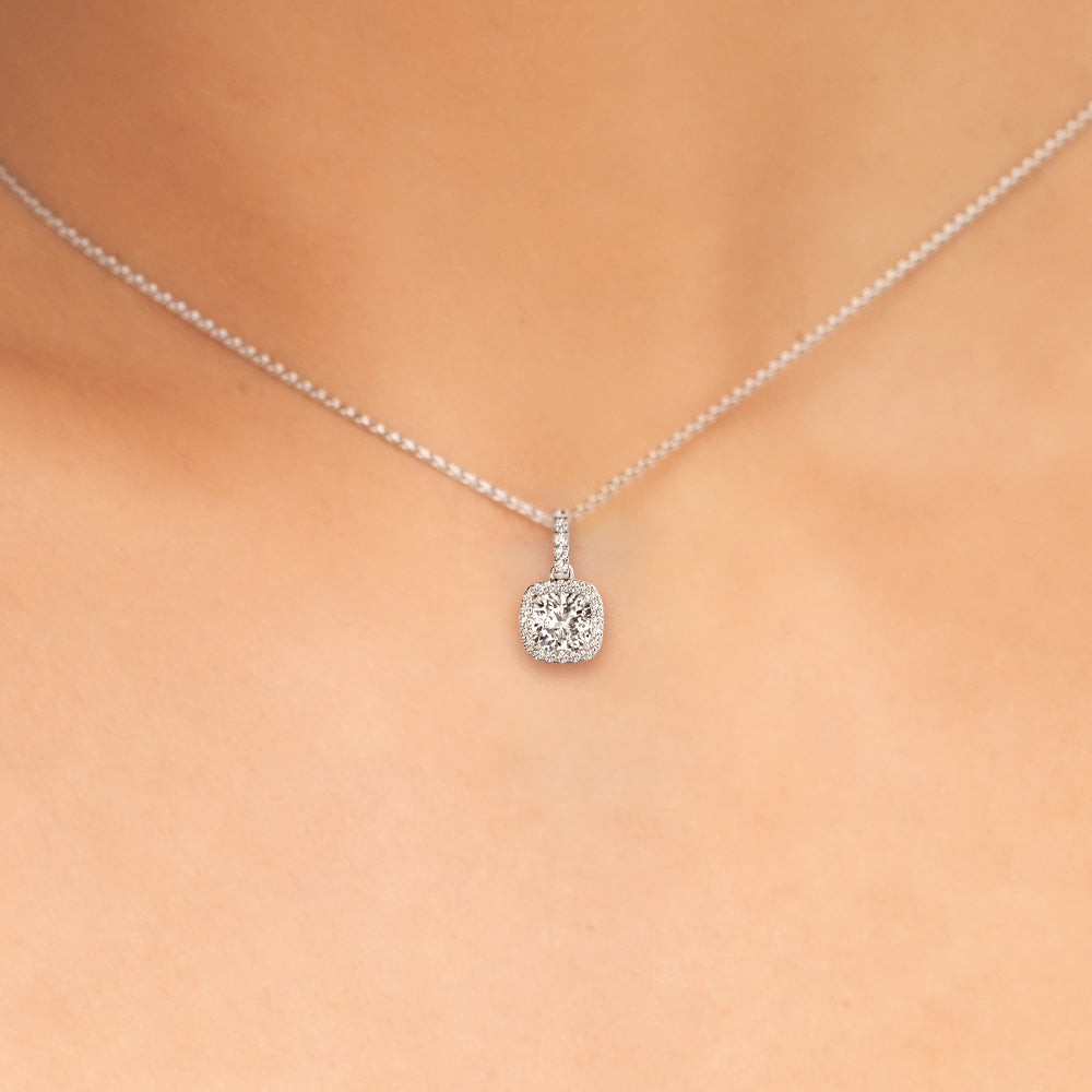 1.75 ct tw Cushion cut Diamond Halo Solitaire Pendant Set In 14k White Gold  (1/6 ct tw) - simonbjewels.co