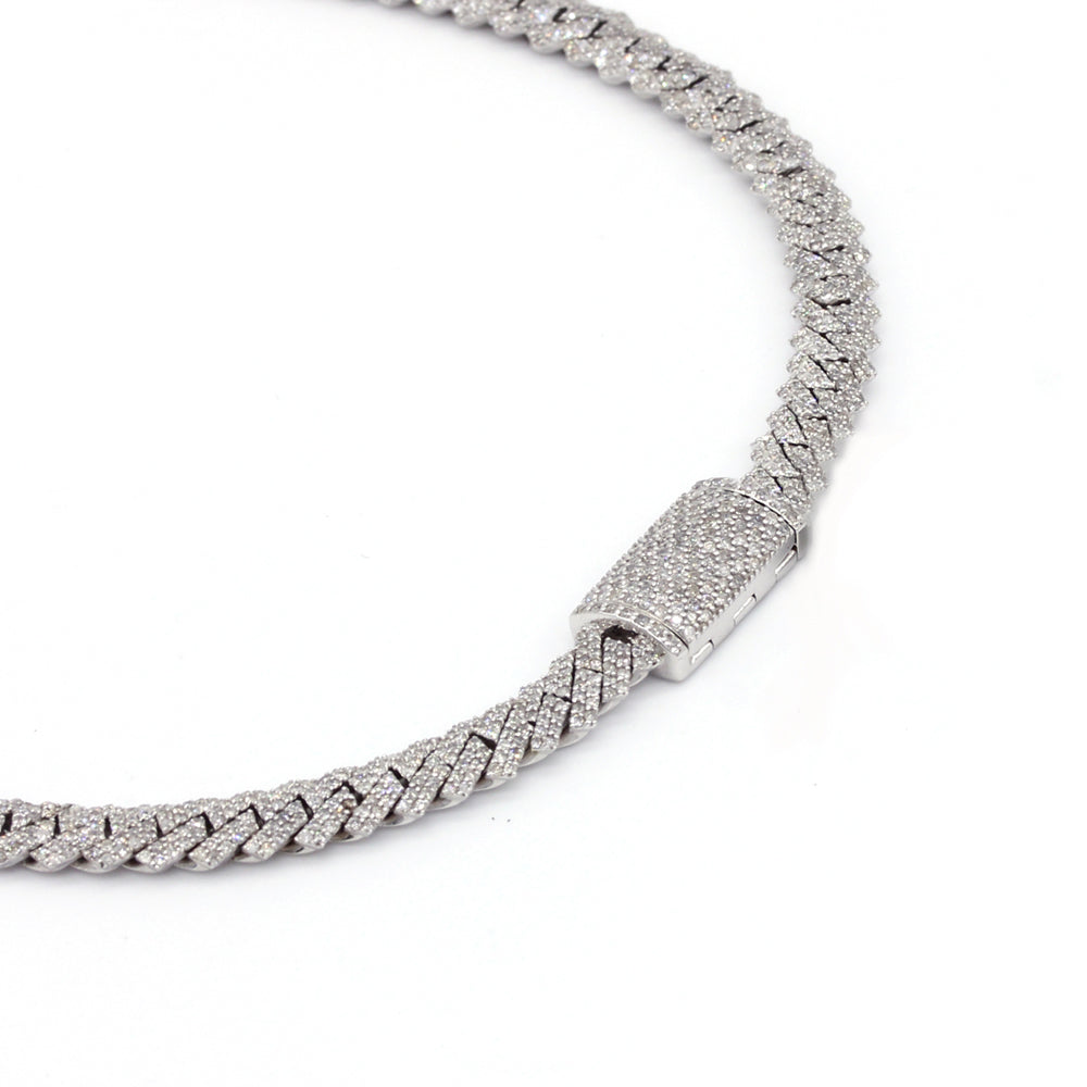9.55 Carats F-VS Cuban Link Diamond Chain Necklace 50 Grams Solid 14k White Gold - simonbjewels.co