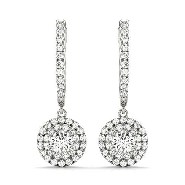 1.75 Carat F-VS Round Diamond Halo Hanging Drop Earrings set in 14k White Gold - simonbjewels.co