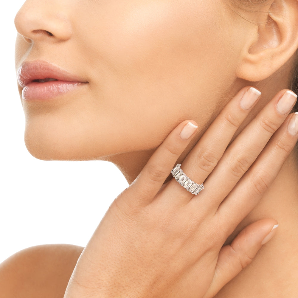 8.00 Carat Emerald cut Eternity Wedding Band Anniversary Ring set in 18k Gold - simonbjewels.co