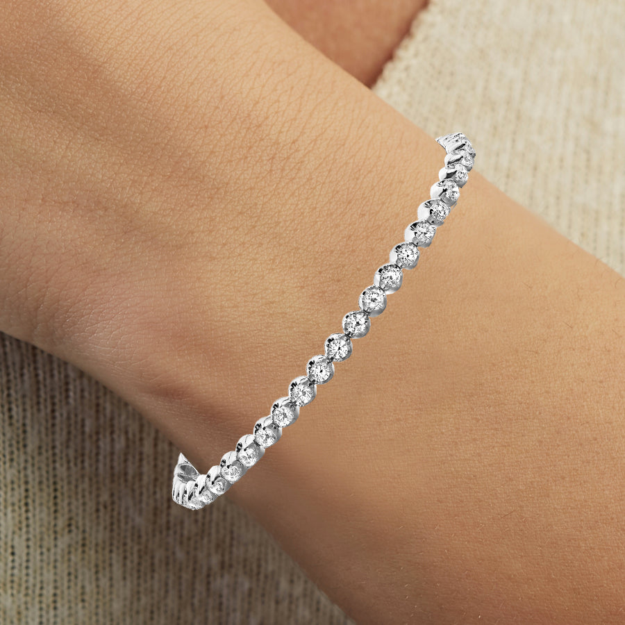 3.20 ct Round cut Diamond Illusion Tennis Bracelet 14K White Gold - simonbjewels.co