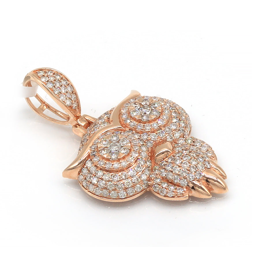 2.74 Carat F-VS Natural Round Diamond Owl Pendant Solid 14k Gold - simonbjewels.co