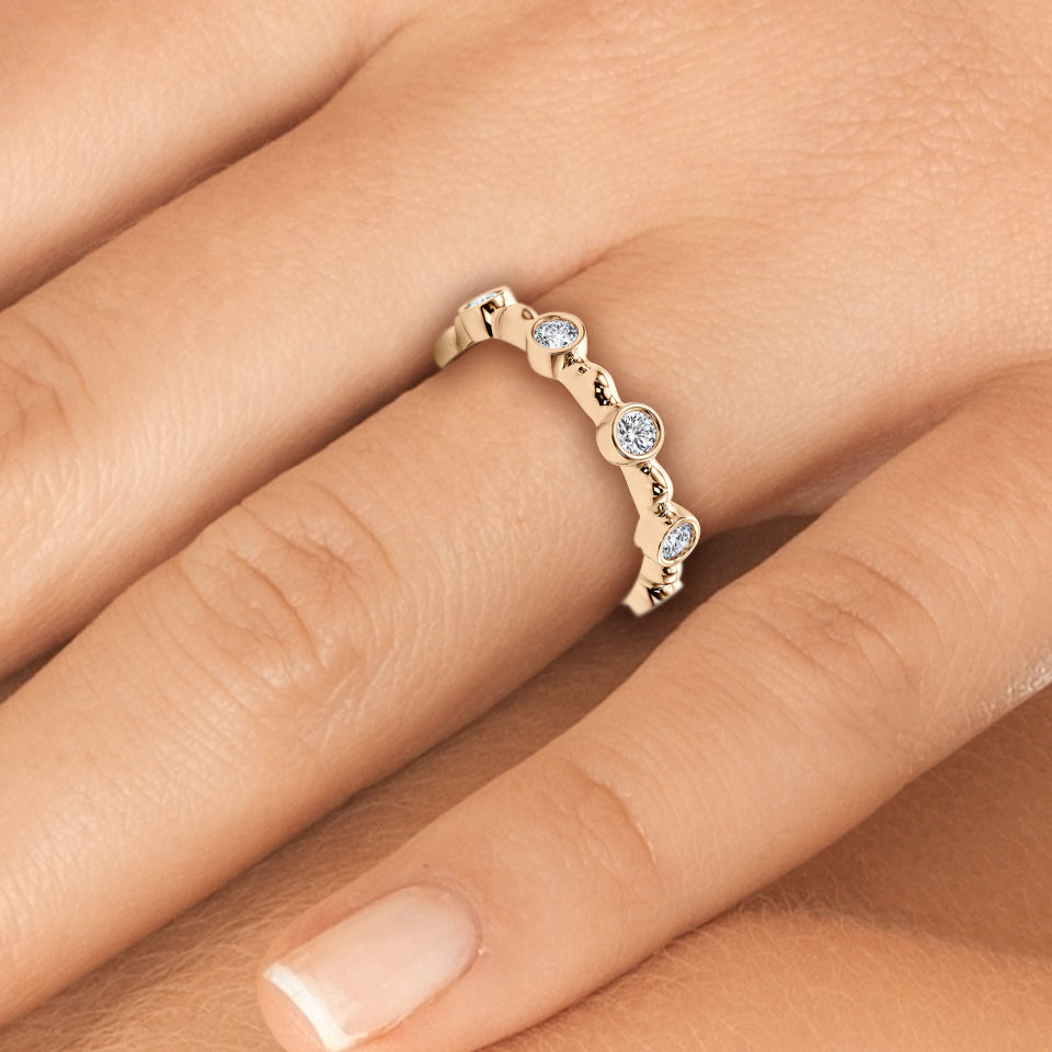 0.55ct Round Diamond Vintage Alternating Bezel-Set Wedding Band Eternity Ring set in 14k Gold - simonbjewels.co