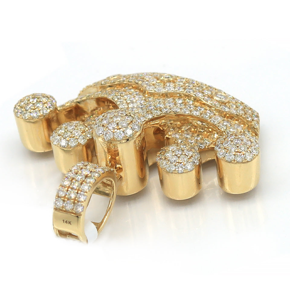 large crown shaped pendant solid yellow gold micro pave set diamonds 2 inches wide 1.75 inches long 4 carats natural diamonds