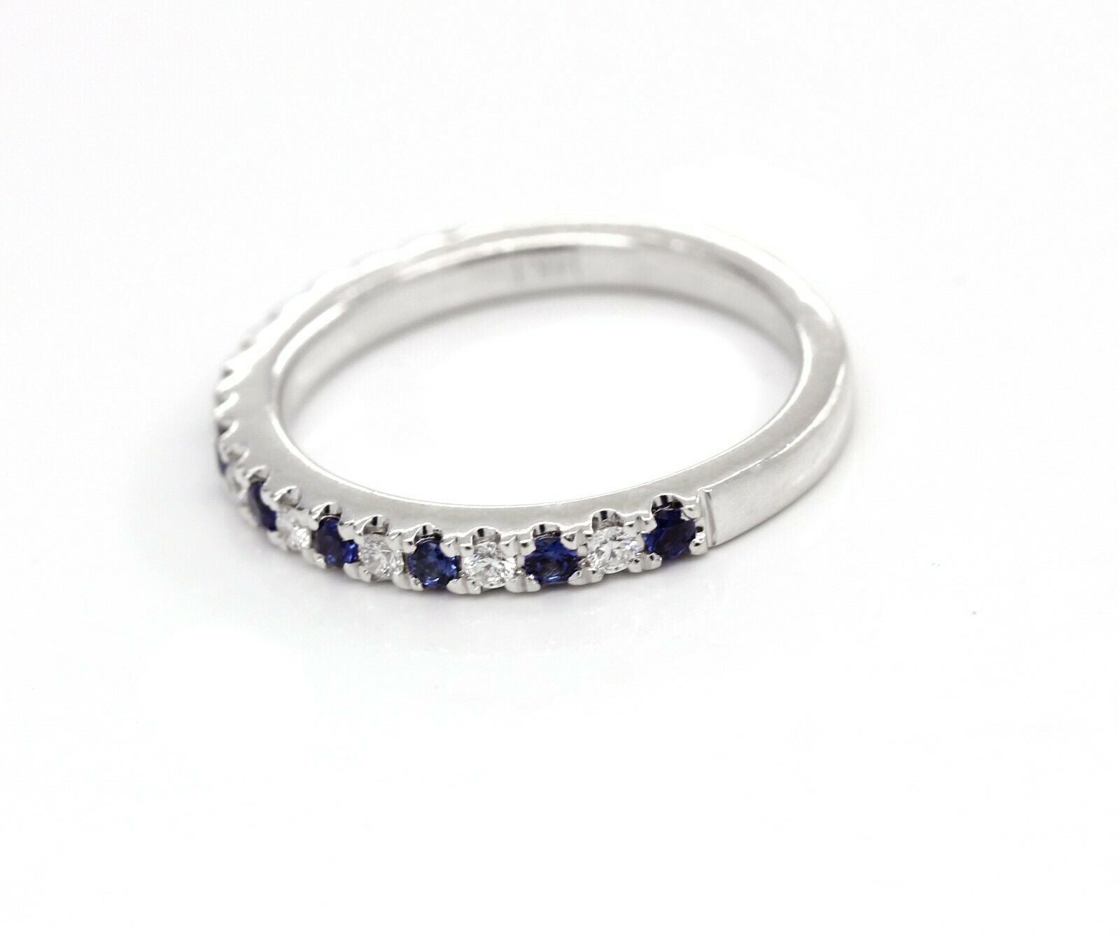 Vera Wang Love 14K White Gold Ring Diamond Blue Sapphire Wedding Band - simonbjewels.co