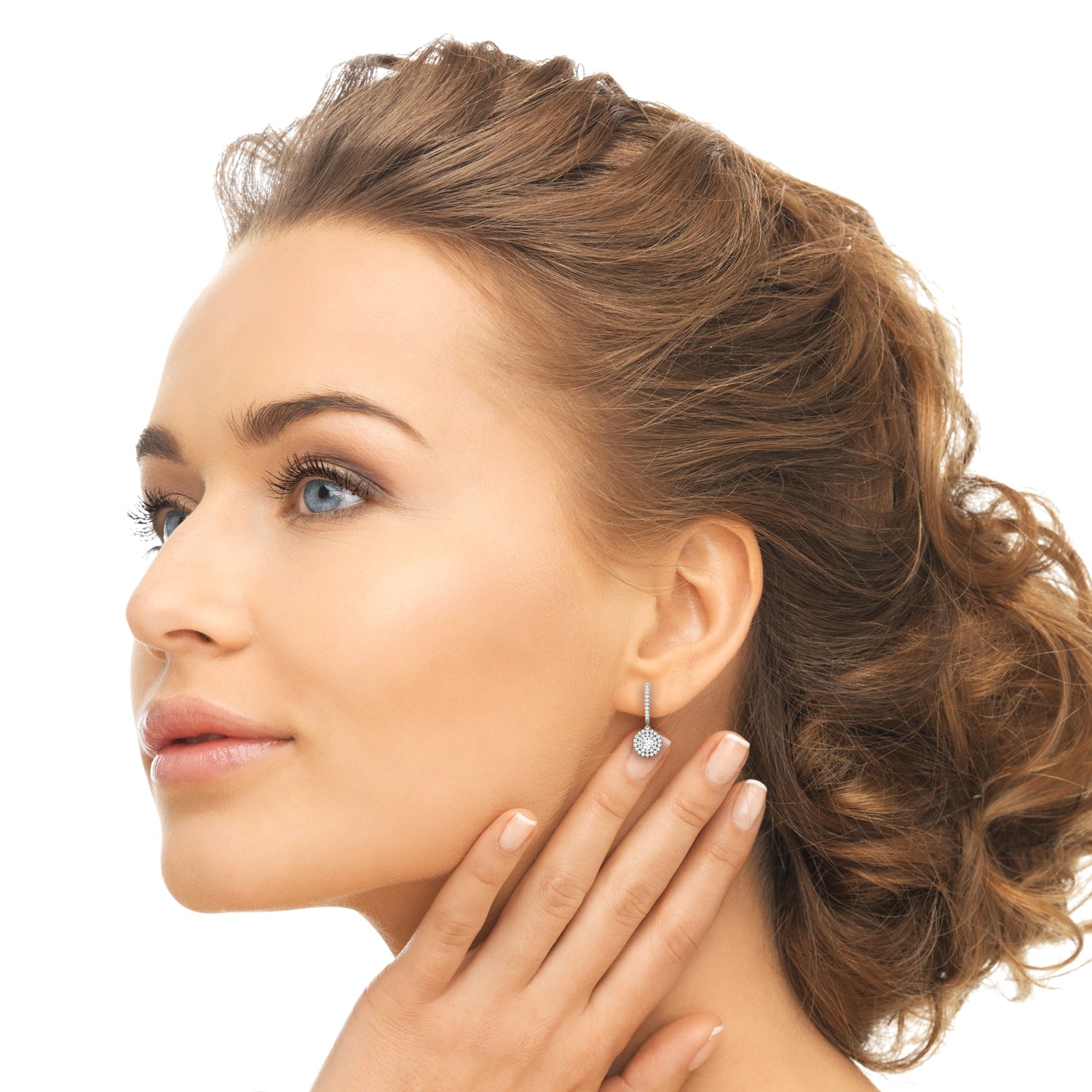 1.75 Carat F-VS Round Diamond Halo Hanging Drop Earrings set in 14k White Gold - simonbjewels.co
