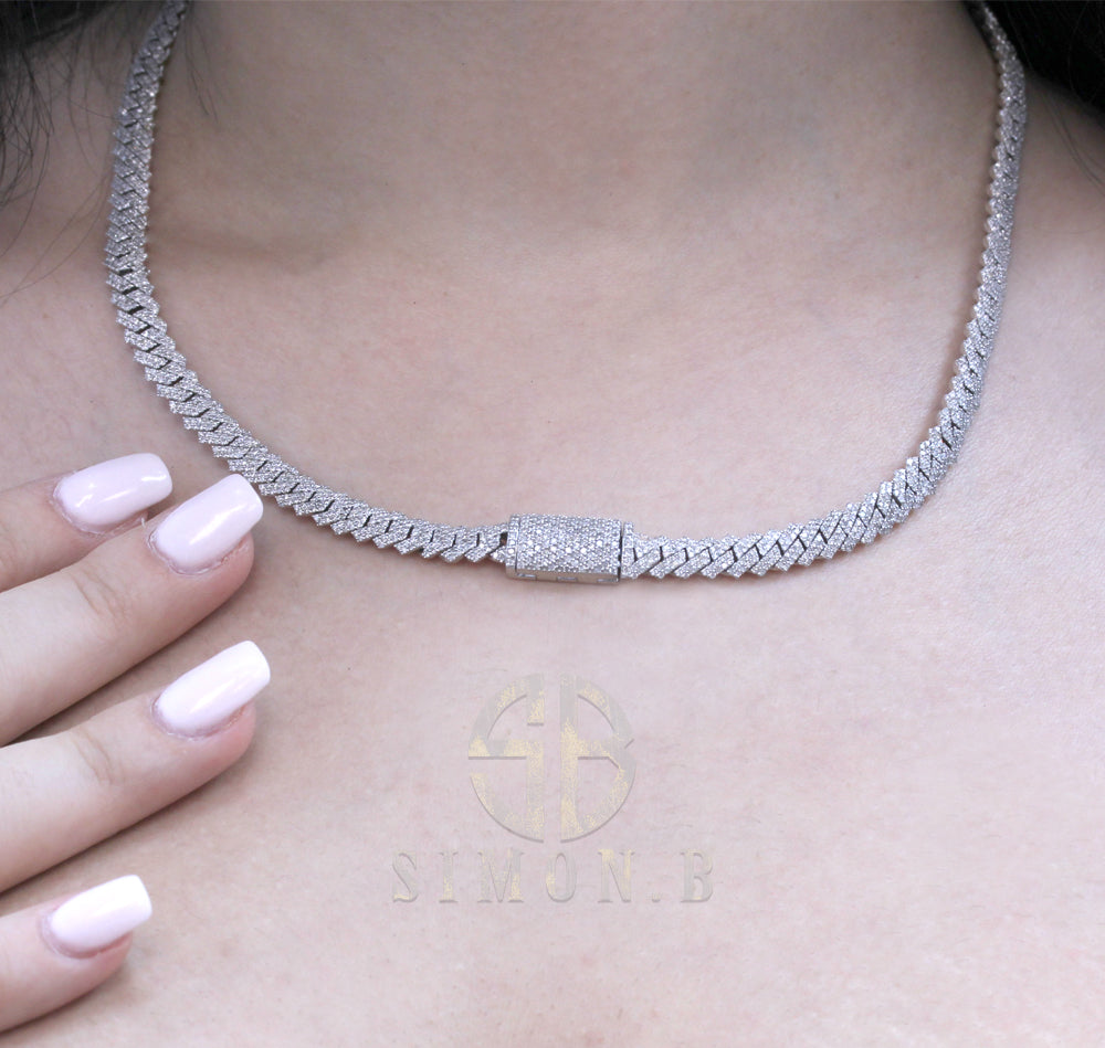 9.55 Carats F-VS Cuban Link Diamond Chain Necklace 50 Grams Solid 14k White Gold - simonbjewels.co