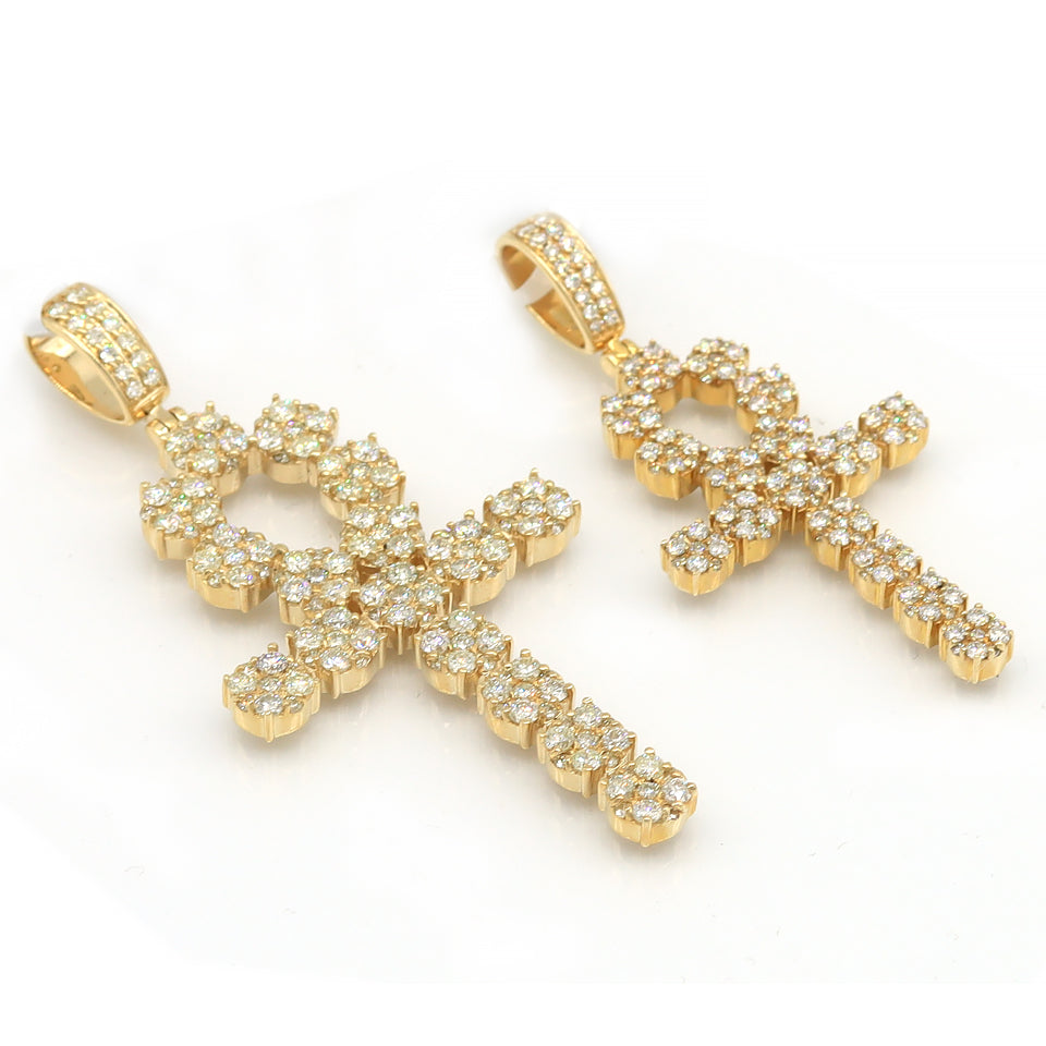 3.85 Carat F-VS Natural Round Diamond Cross Pendant Solid 14k Gold - simonbjewels.co