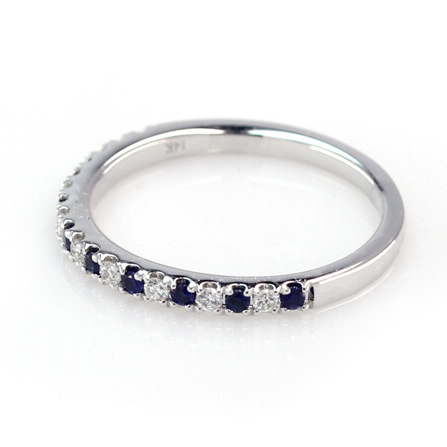 Vera Wang Love 14K White Gold Ring Diamond Blue Sapphire Wedding Band Size 7.75 - simonbjewels.co