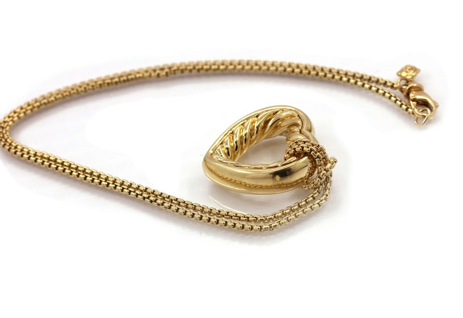 David Yurman 18K Yellow Gold Cable Heart Pendant Box Chain Necklace 16" - simonbjewels.co