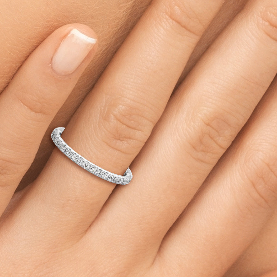 Round cut Diamond .27 ct Pave Half Way Wedding Band 18K Gold