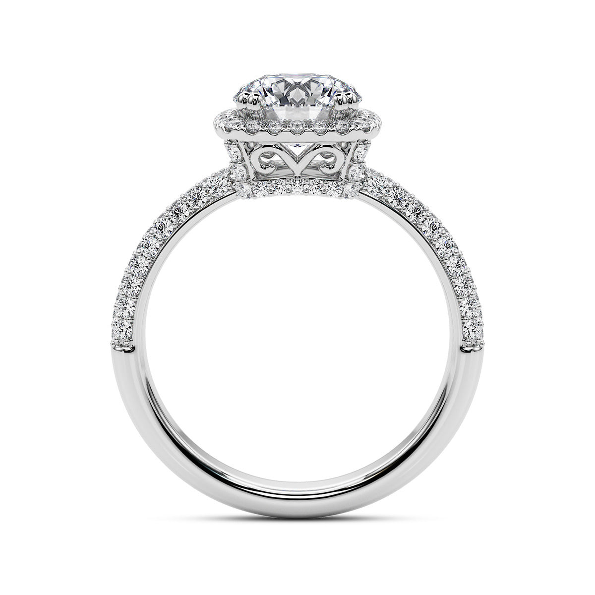 1.75ct Round Brilliant Micropavé Halo Diamond Engagement Ring Setting (0.45ctw) In 14k White Gold - simonbjewels.co