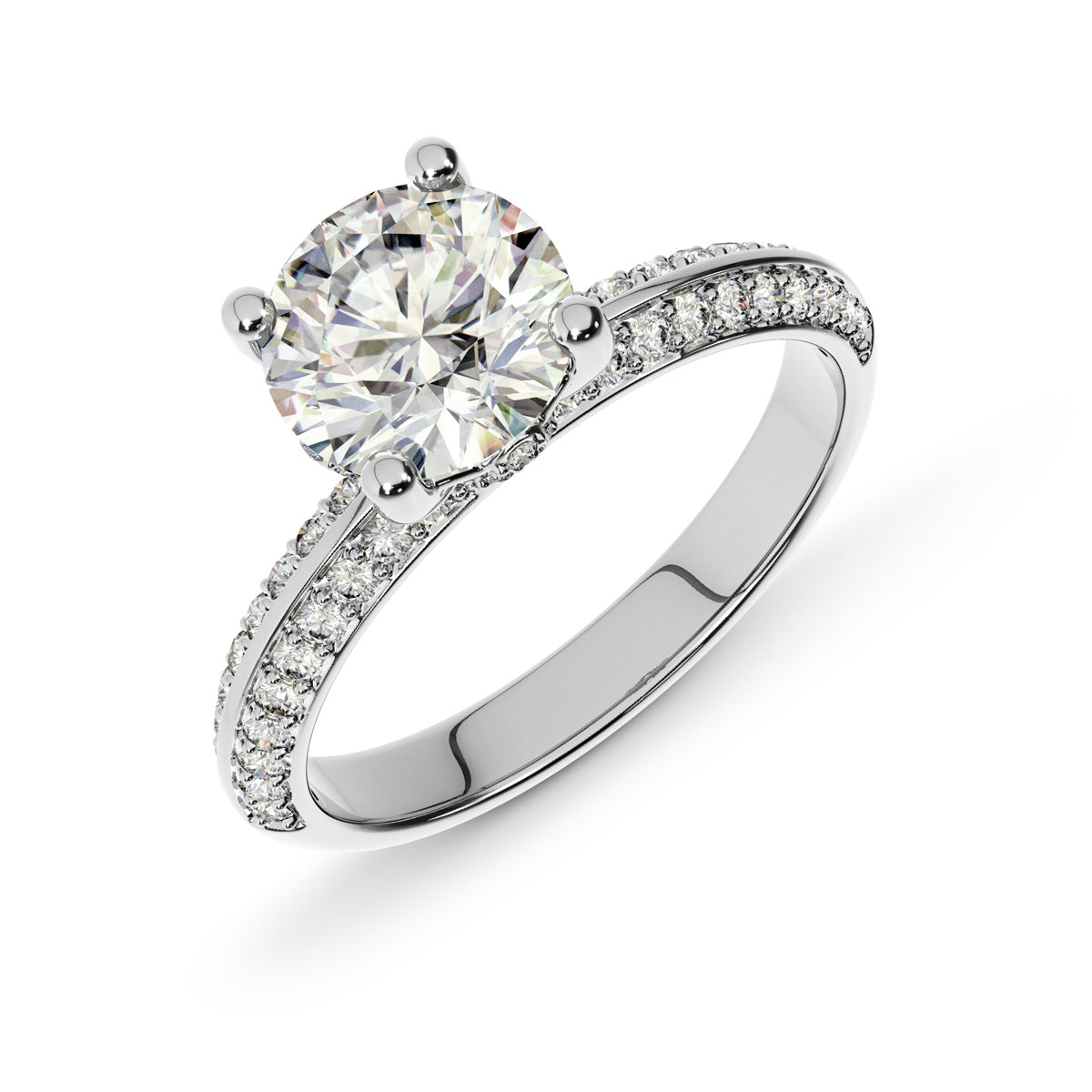 1.50ct Round Brilliant Knife-edge Micropavé Diamond Engagement Ring Setting (0.40ctw) In 14k White Gold - simonbjewels.co