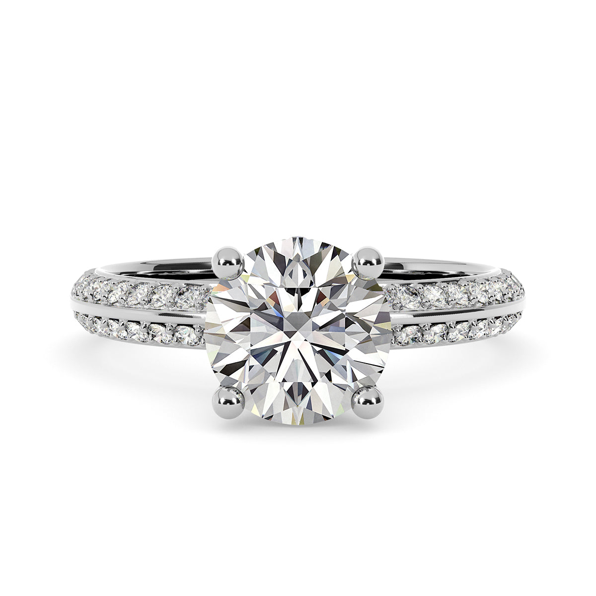 1.50ct Round Brilliant Knife-edge Micropavé Diamond Engagement Ring Setting (0.40ctw) In 14k White Gold - simonbjewels.co