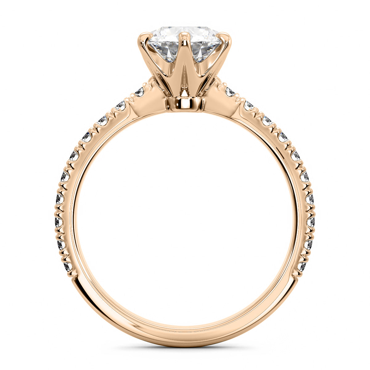 2.00ct Round Brilliant 6 Prong  Micropavé Diamond Engagement Ring Setting (0.30ctw) In 14k White Gold - simonbjewels.co