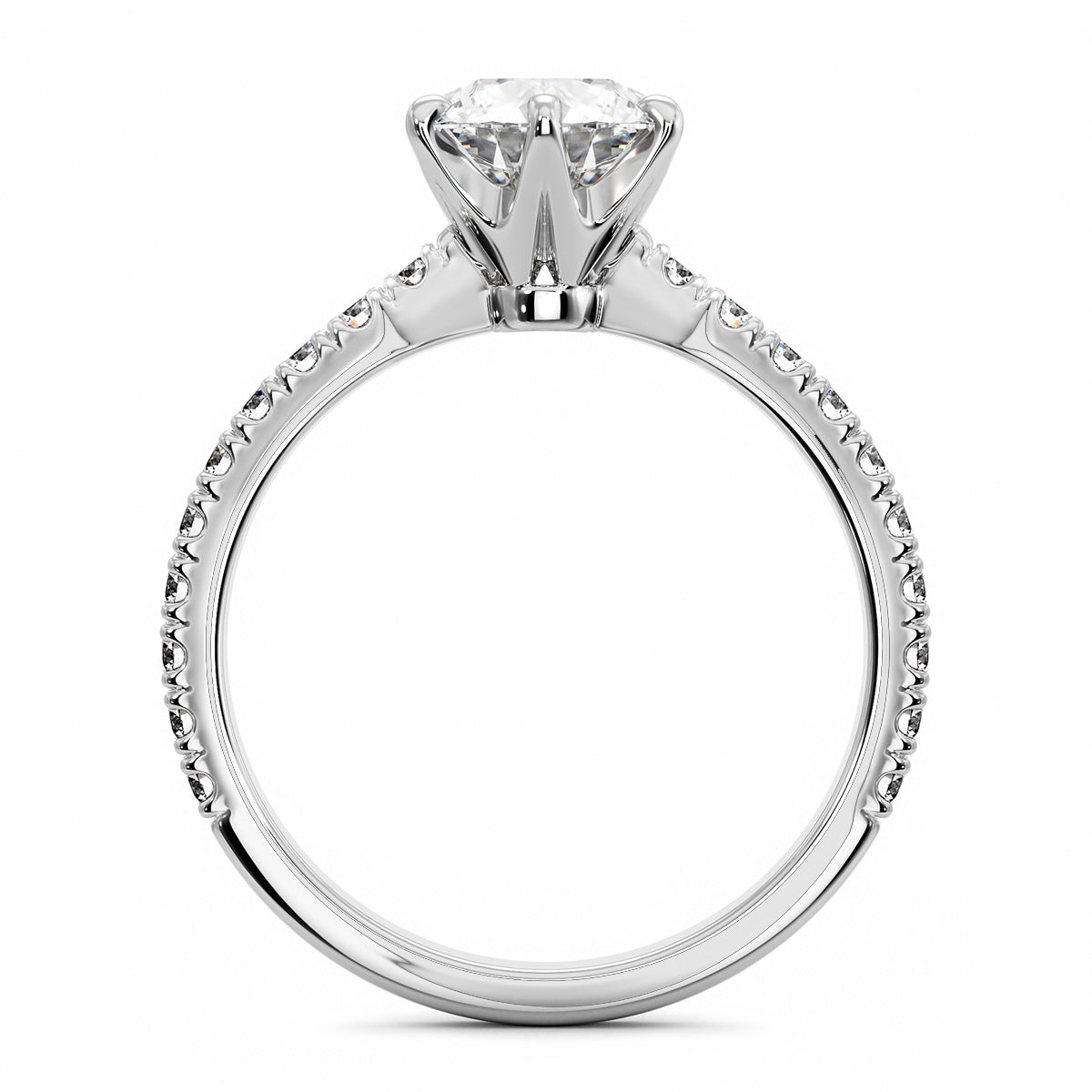2.00ct Round Brilliant 6 Prong  Micropavé Diamond Engagement Ring Setting (0.30ctw) In 14k White Gold - simonbjewels.co