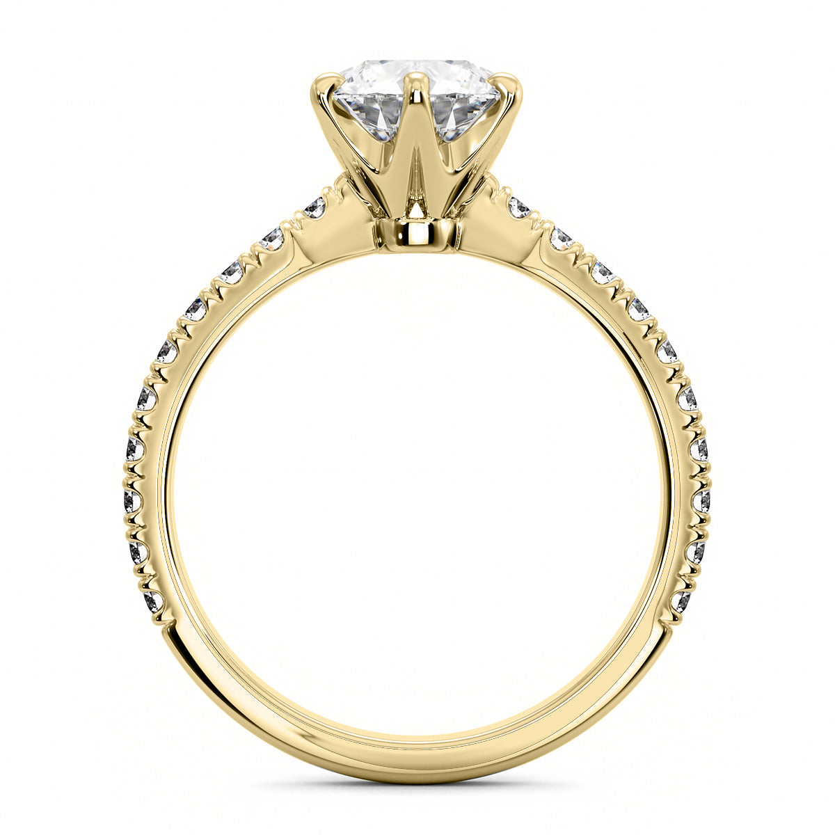 2.00ct Round Brilliant 6 Prong  Micropavé Diamond Engagement Ring Setting (0.30ctw) In 14k White Gold - simonbjewels.co