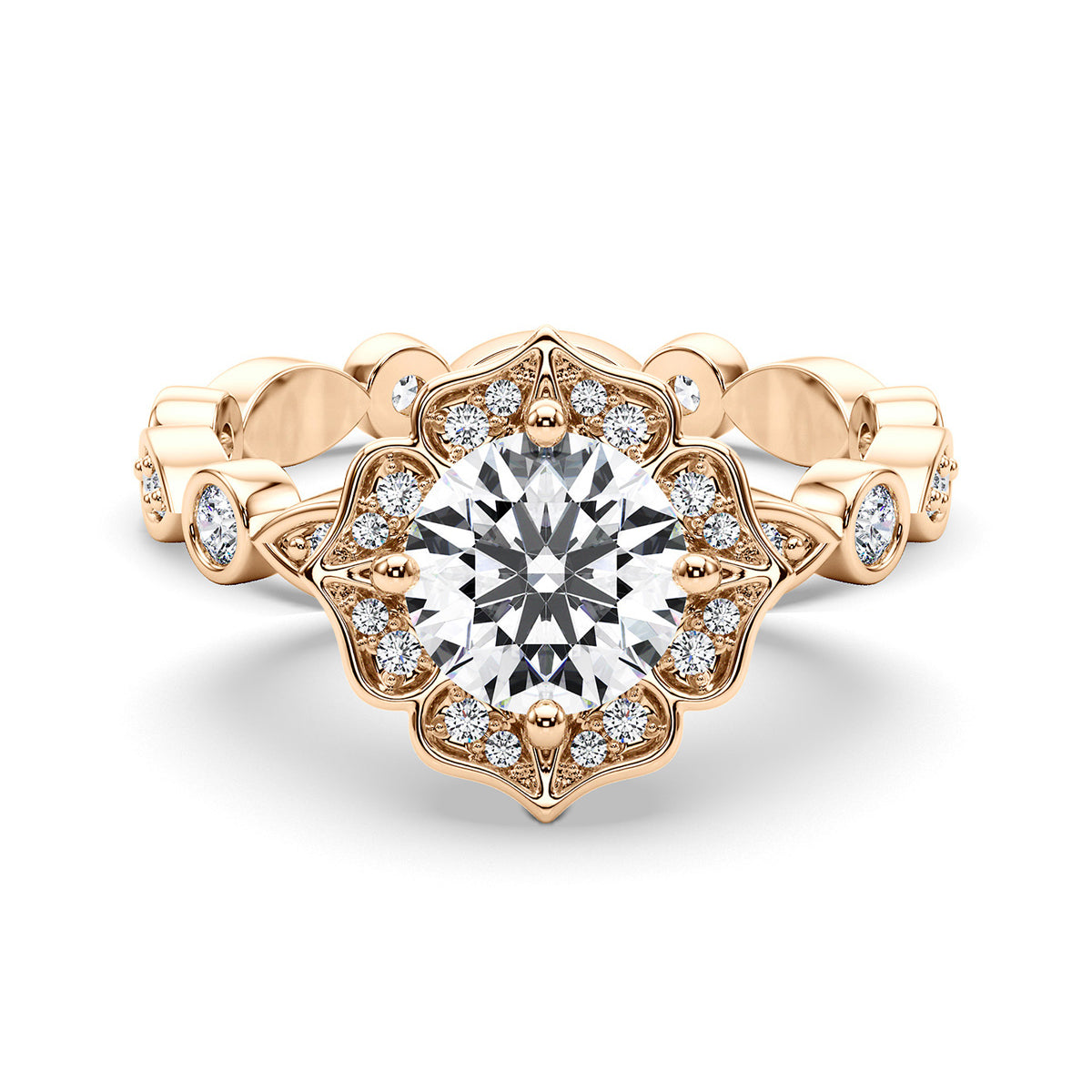 1.75ct Round Brilliant Diamond Halo Art Deco Vintage Engagement Ring Setting (0.55ctw) In 14k White Gold - simonbjewels.co