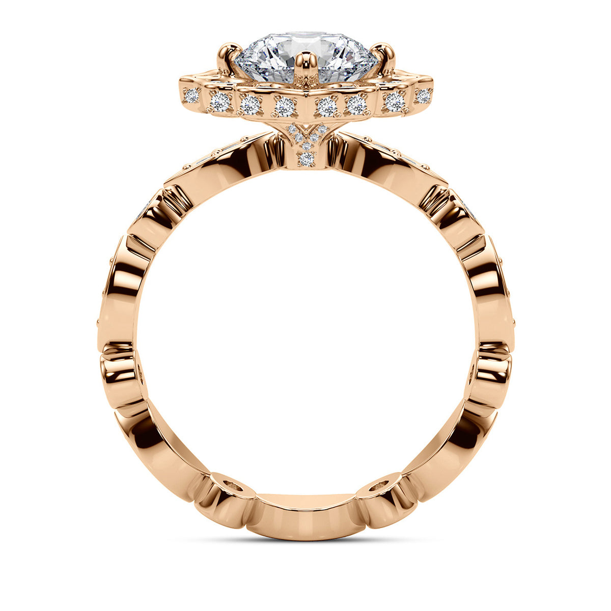 1.75ct Round Brilliant Diamond Halo Art Deco Vintage Engagement Ring Setting (0.55ctw) In 14k White Gold - simonbjewels.co
